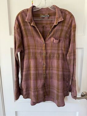 prAna Mauve Plaid Long-Sleeve Button-Down Shirt